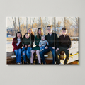 Family of six sitting on a dock with a scenic background landscape or portrait, any photo can be customized to be any size you want